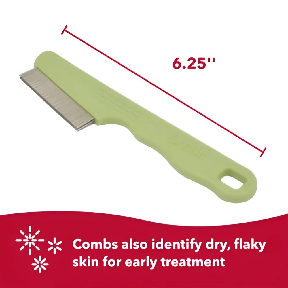 Safari Dog Double Row Flea Comb - Helps Dry Skin - Dog Flea Comb for Flea Prevention and Detection in Pets with Short and Long Hair - One Size