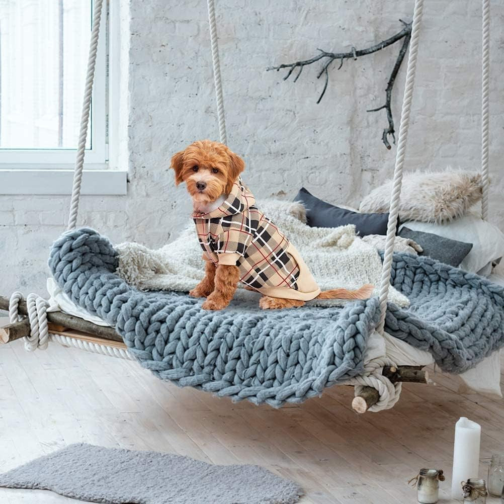 Plaid Dog Hoodie - British Style Warm Dog Sweater Shirt with Leash Hole,Pitbull Clothes Outfits,Winter Coat Apparel for All Breeds Puppy Girl Boy-Cat Apparel