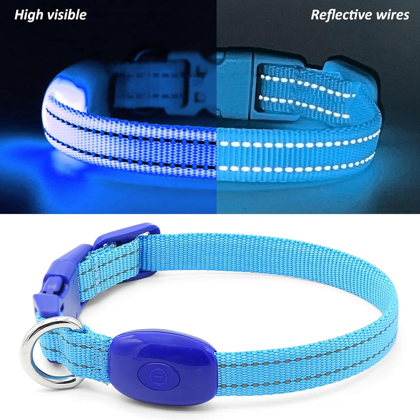 Light up Dog Collar for Small Dogs, Reflective LED Dog Collar Rechargeable Puppy Collar Glowing Cat Collars Safety Dog Lights for Night Walking (Royal Blue)