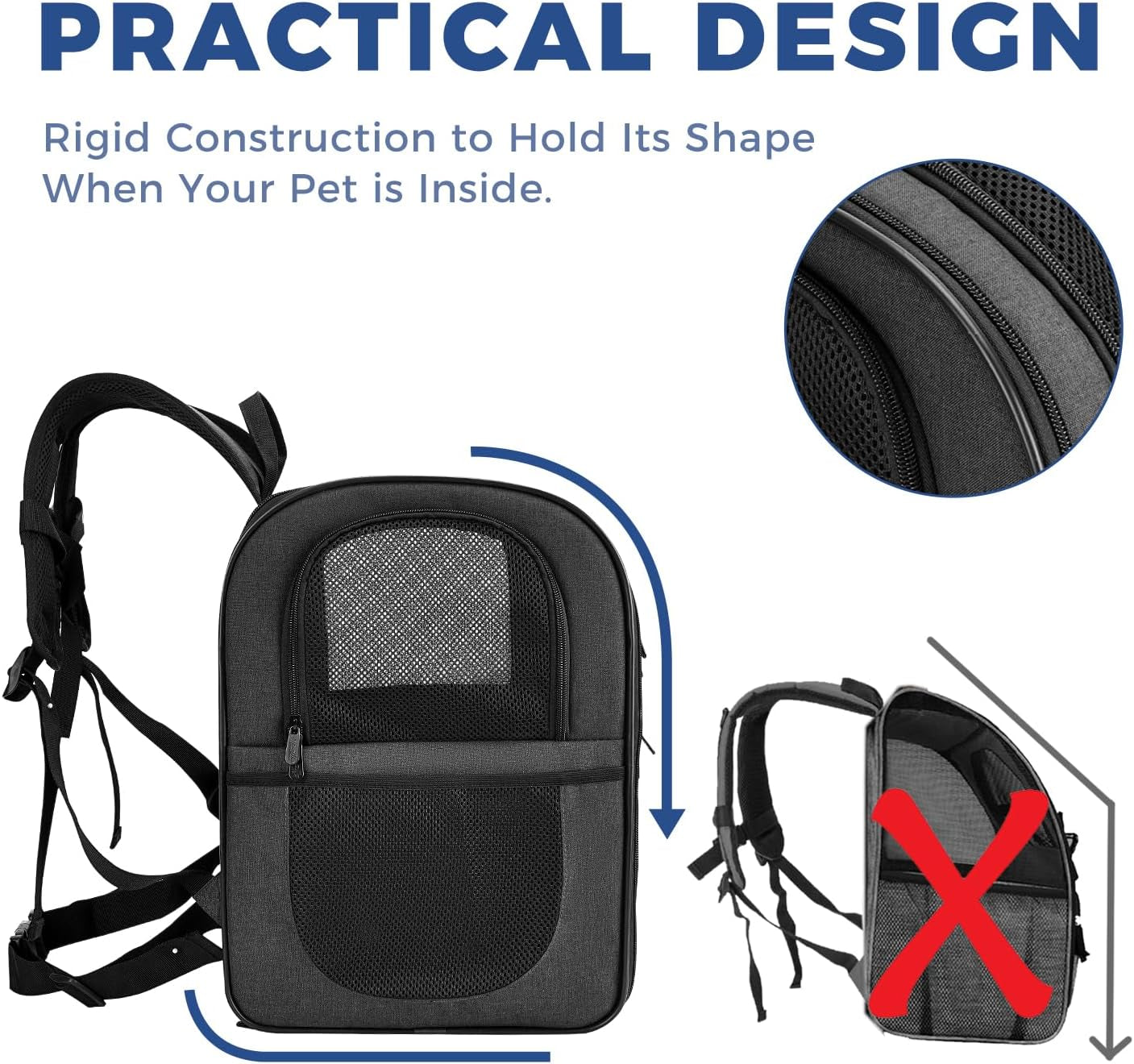 Dog & Cat Carrier Backpack for 4-18Lb Pets - Ventilated Safe Design with Padded Back Support, Breathable Mesh Pet Backpack for Hiking, Travel, Outdoor (Black)