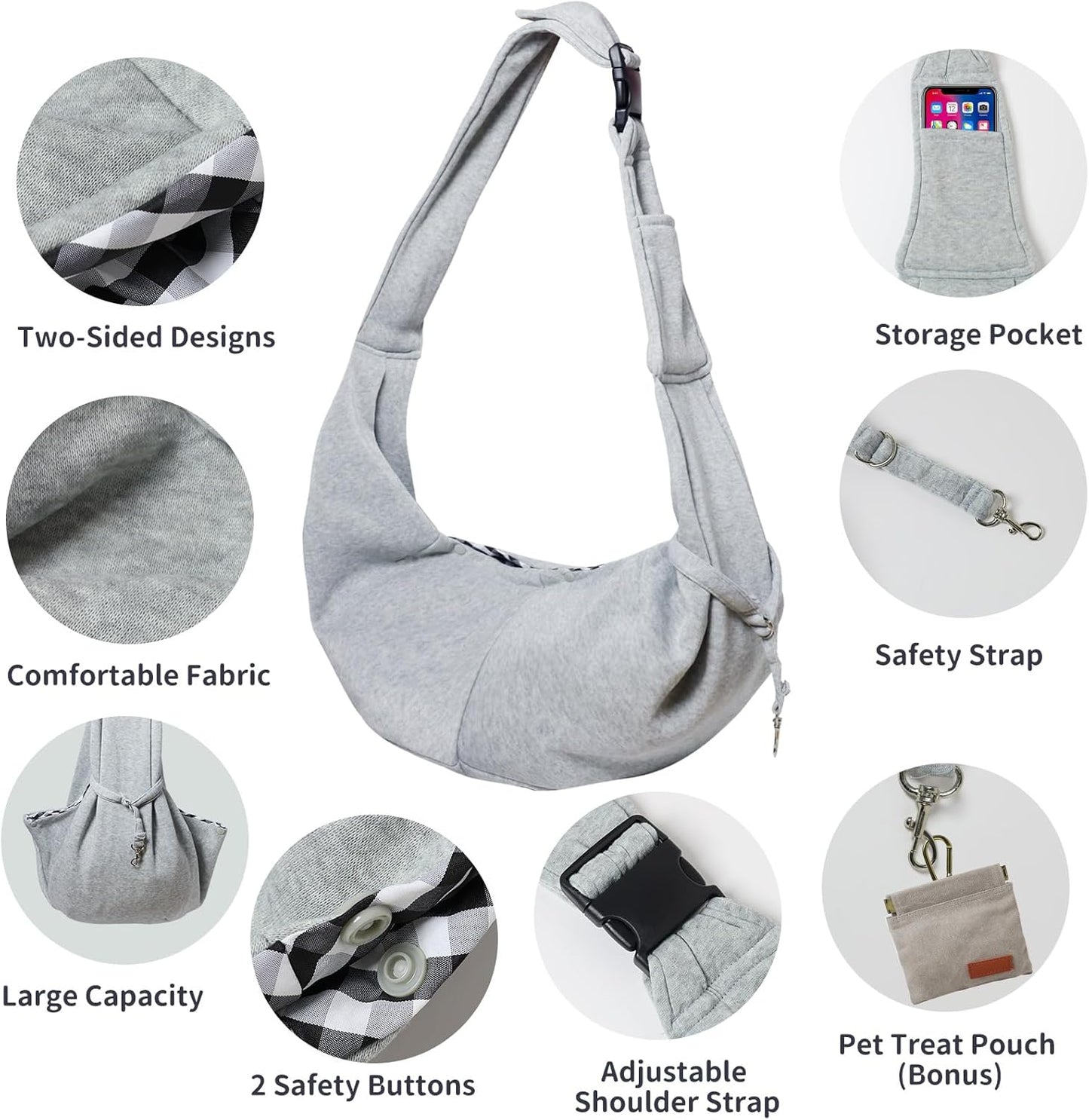 Small Dog Carrier Sling with Adjustable Strap & Dual Safety - Features Storage Pocket & Detachable Treat Pouch, Hands-Free Pet Sling for Chihuahuas, Yorkies under 12Lbs for Walking, Hiking