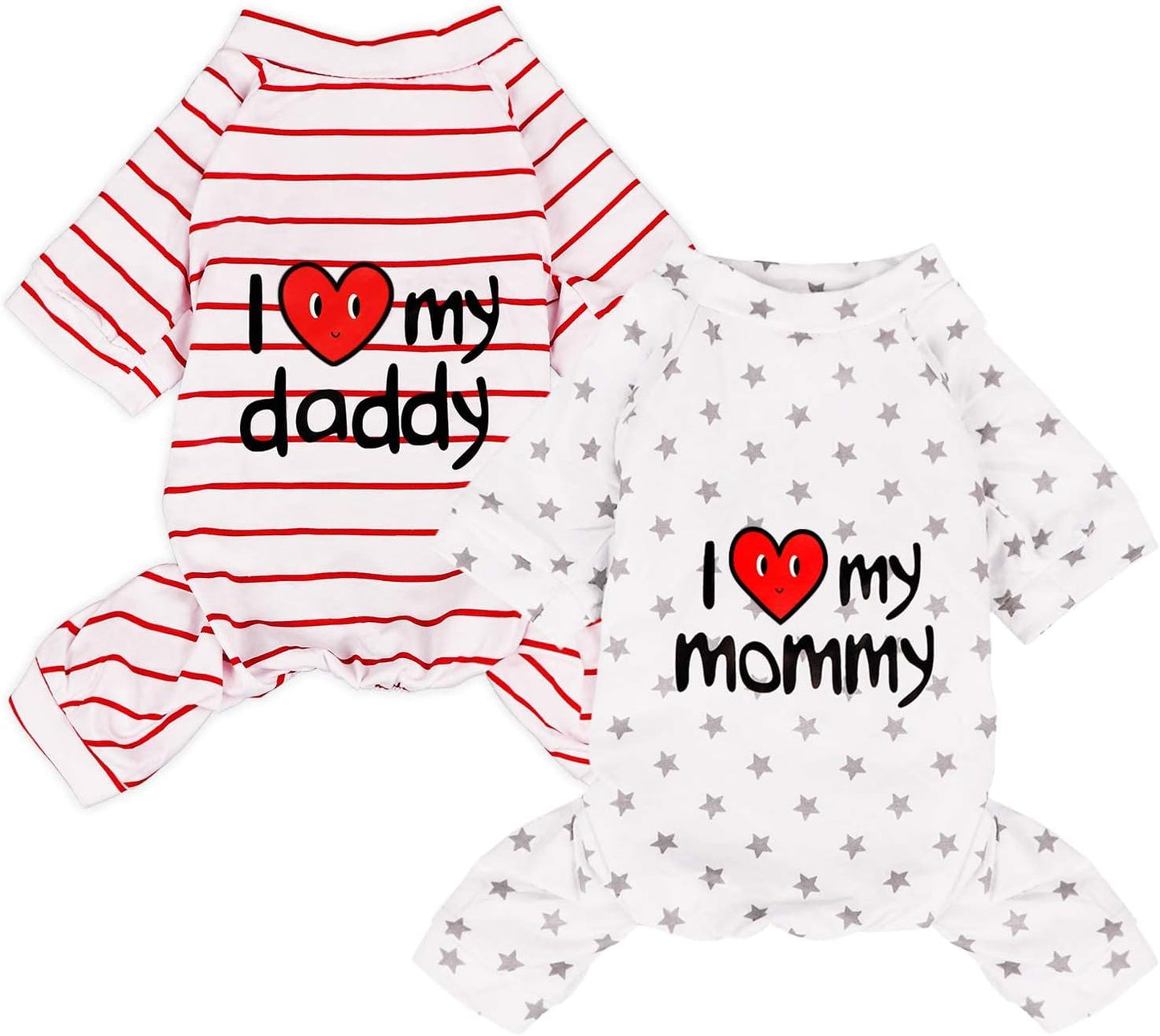 2-Pack Cotton Dog Pajamas Lightweight Dog Onesies for Small Medium Dogs and Cats Puppy Body Suits Cute Baby Dog Jumpsuit I Love My Mommy/Daddy Printed Pet Clothes, XL