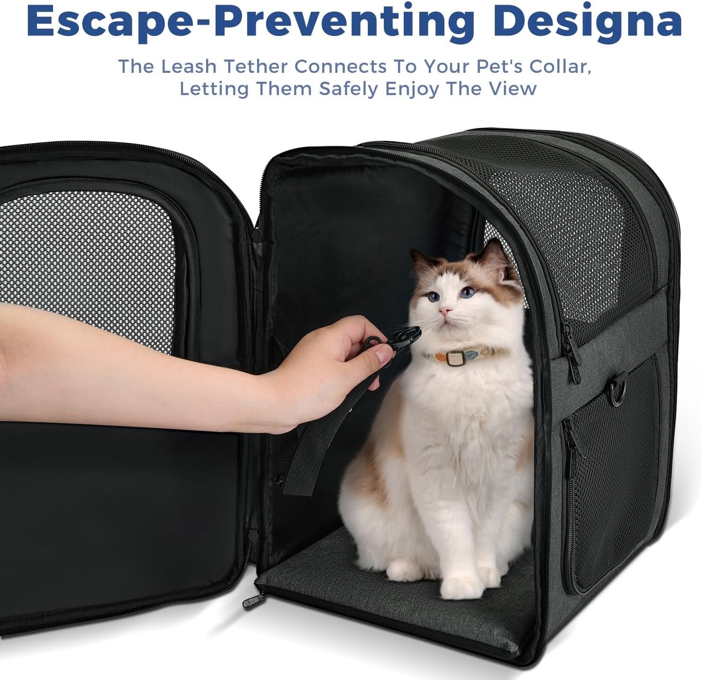 Dog & Cat Carrier Backpack for 4-18Lb Pets - Ventilated Safe Design with Padded Back Support, Breathable Mesh Pet Backpack for Hiking, Travel, Outdoor (Black)