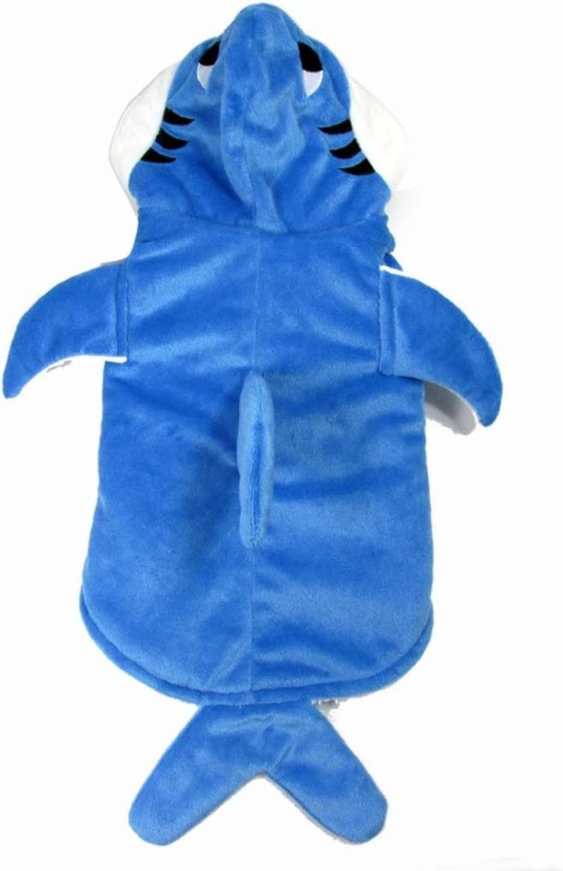 Funny Dog Cat Shark Costumes, Pet Halloween Christmas Cosplay Dress, Adorable Blue Shark Pet Costume,Animal Fleece Hoodie Warm Outfits Clothes (S Size)