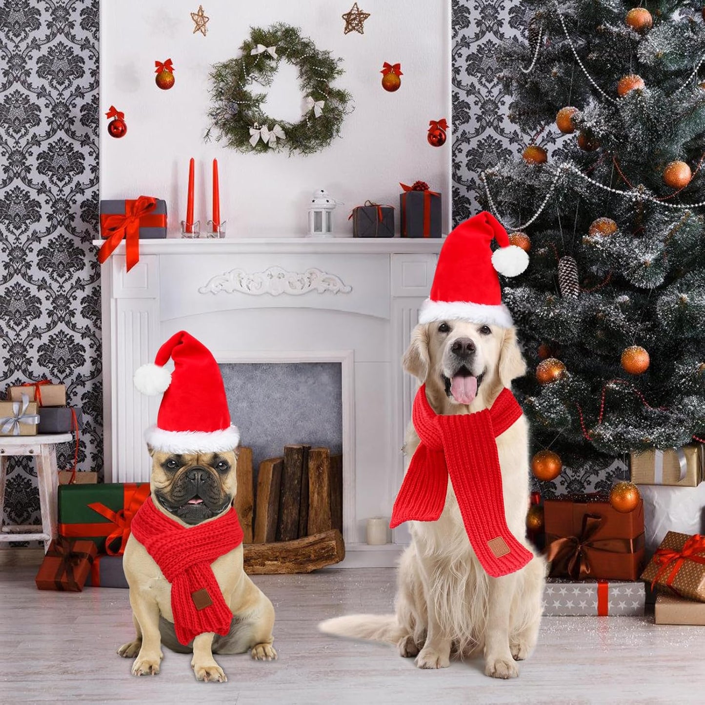 Dog Santa Hat and Scarf Christmas Dog Costumes Pet Santa Hat Christmas Dogs Scarf for Small to Medium Dogs and Cats
