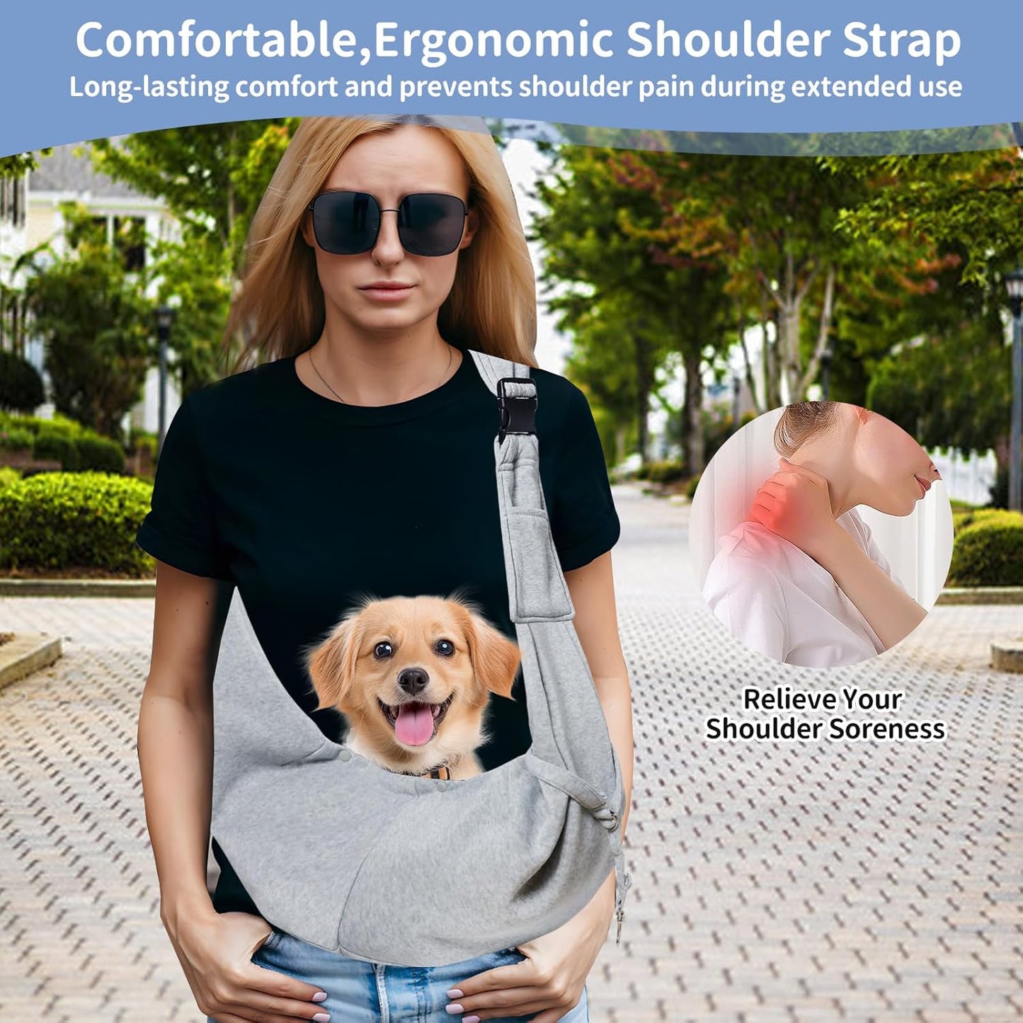 Small Dog Carrier Sling with Adjustable Strap & Dual Safety - Features Storage Pocket & Detachable Treat Pouch, Hands-Free Pet Sling for Chihuahuas, Yorkies under 12Lbs for Walking, Hiking