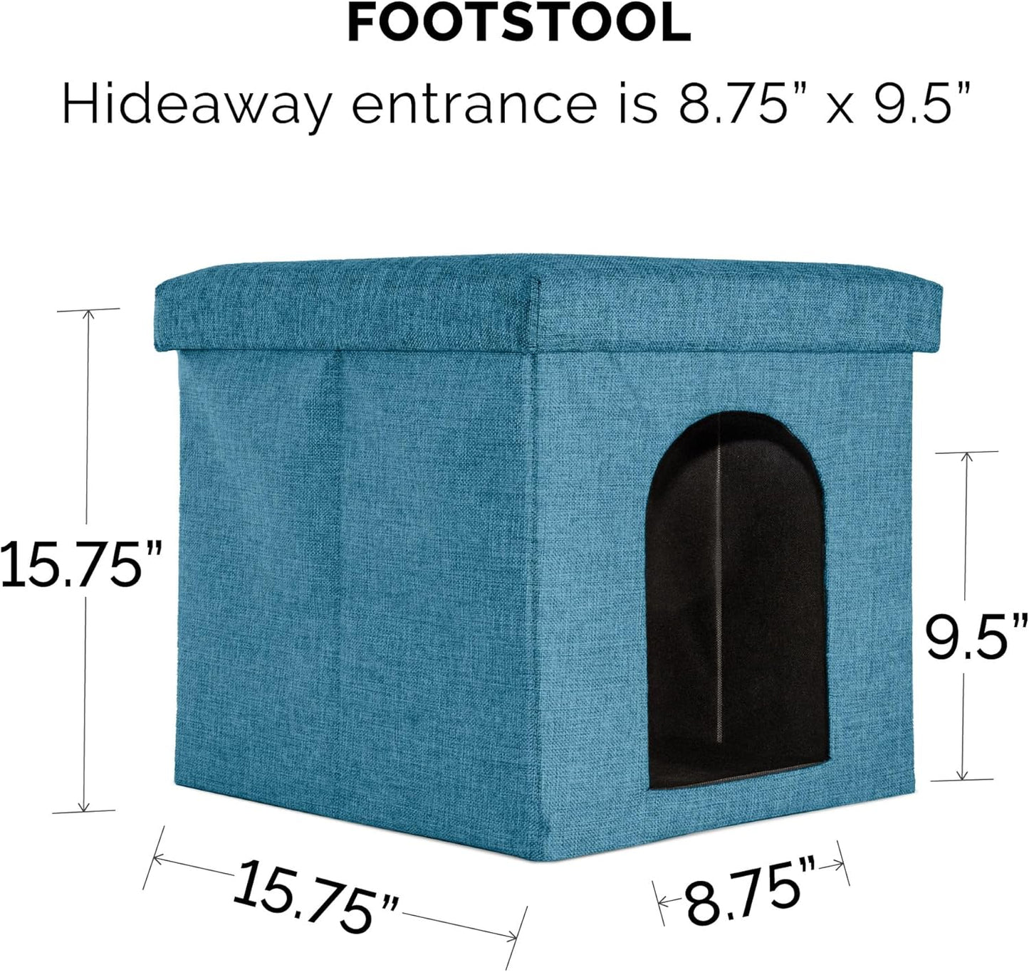 Pet House for Indoor Cats & Small Dogs, Collapsible & Foldable W/ Plush Ball Toy - Living Room Footstool Cat Condo - Ocean Blue, Small