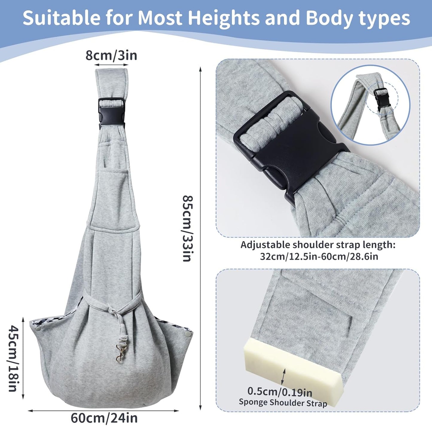 Small Dog Carrier Sling with Adjustable Strap & Dual Safety - Features Storage Pocket & Detachable Treat Pouch, Hands-Free Pet Sling for Chihuahuas, Yorkies under 12Lbs for Walking, Hiking