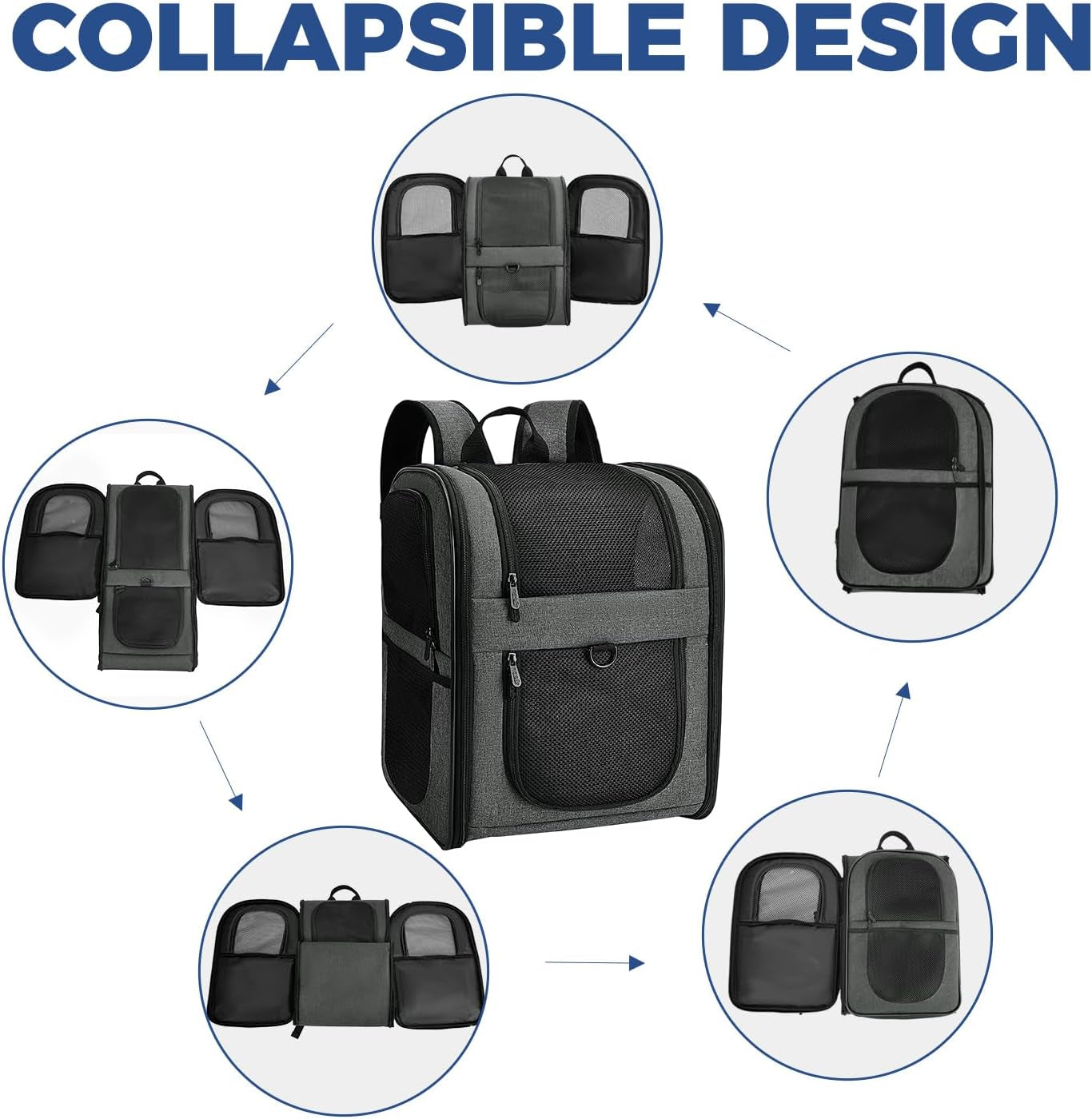 Pet Carrier Backpack for 4-15Lb Cats and Dogs, Puppies, Safety Features and Cushion Back Support | for Travel, Hiking, Outdoor Use (Gray)