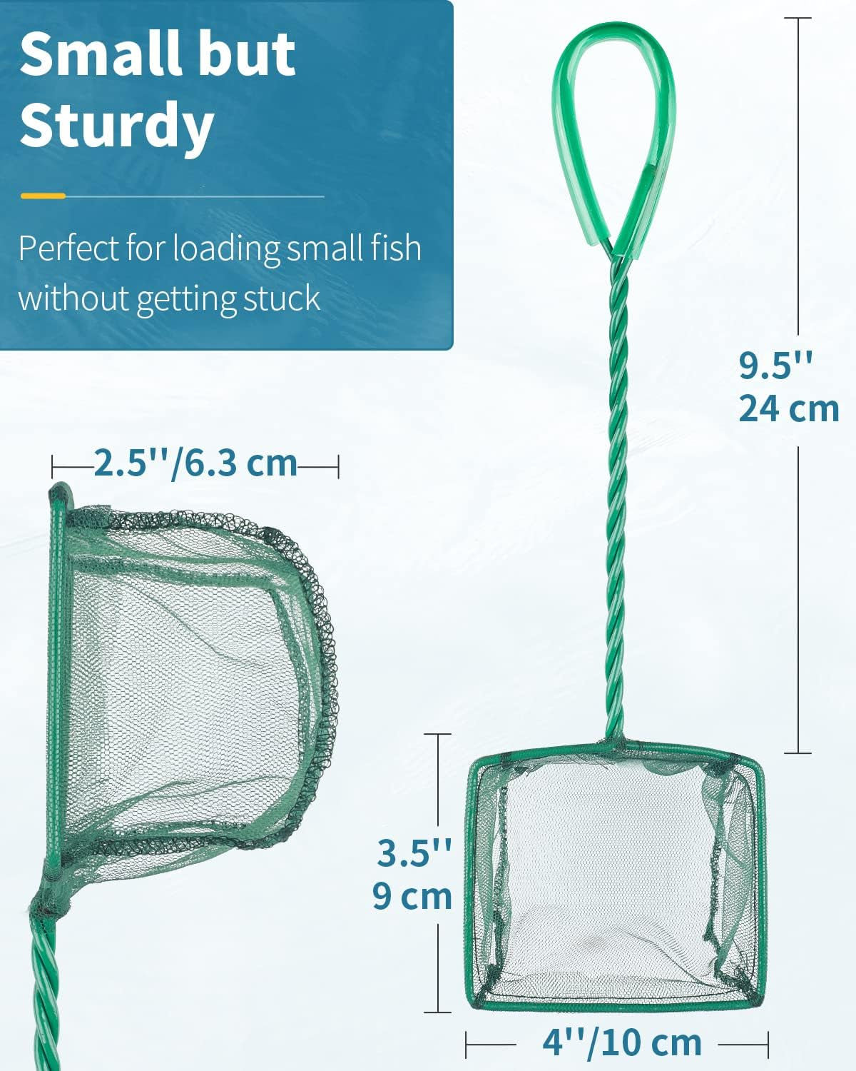 Aquarium Fish Net with Braided Metal Handle Square Net with Soft Fine Mesh Sludge Food Residue Wastes Skimming Cleaning Net for Fish Tanks Small Koi Ponds and Pools