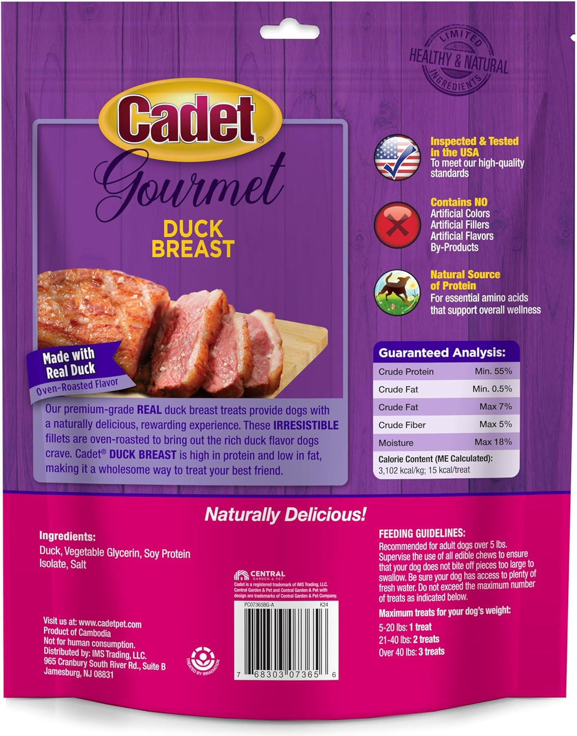 Gourmet Duck Breast Jerky Dog Treats, Healthy, Long-Lasting High-Protein Training Treats for Small & Large Dogs, 14 Oz.