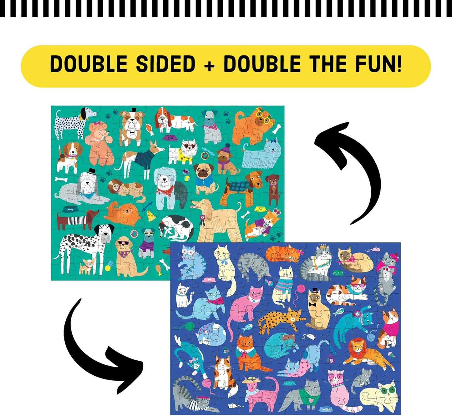 Cats and Dogs Double-Sided Puzzle, 100 Pieces, 22”X16.5” – Perfect Family Puzzle for Ages 6+ - Colorful Illustrations of Dogs on One Side and Cats on the Other – Two Fun Puzzles in One Box