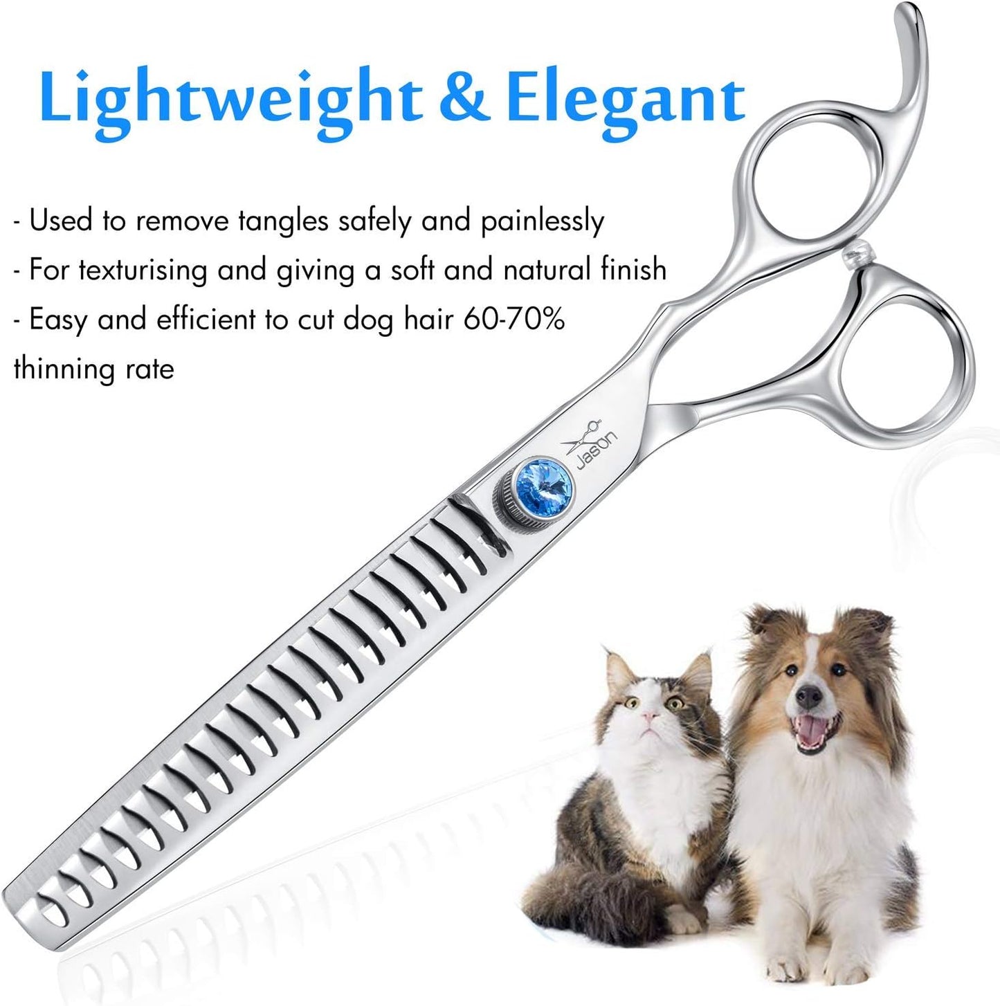 7 Inch 21-Teeth Chunkers Shears for Dogs, Ergonomic Cats Grooming Texturizing Blending Thinning Shears Pets Trimming Kit with Offset Handle, Sharp, Comfortable Shear