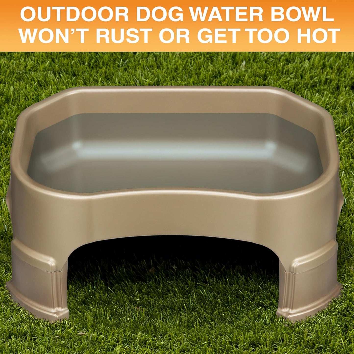 Large Water Bowl for Dogs, Raised Outdoor Dog Water Bowl (1.25 Gallon XL Capacity), Big Trough Style Food Dish for Indoors or Outside, No Spill Large Dog Bowls, Champagne