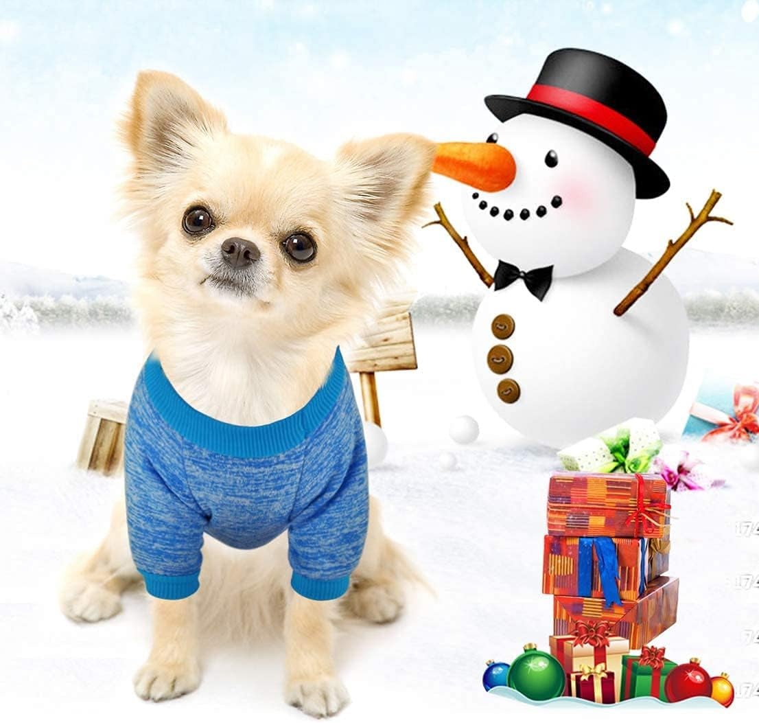 Pet Dog Classic Knitwear Sweater Soft Fleece Dog Coat Thickening Warm Pup Dogs Shirt Winter Pet Dog Cat Clothes Puppy Customes Clothing for Small Dogs (XXS, Blue)