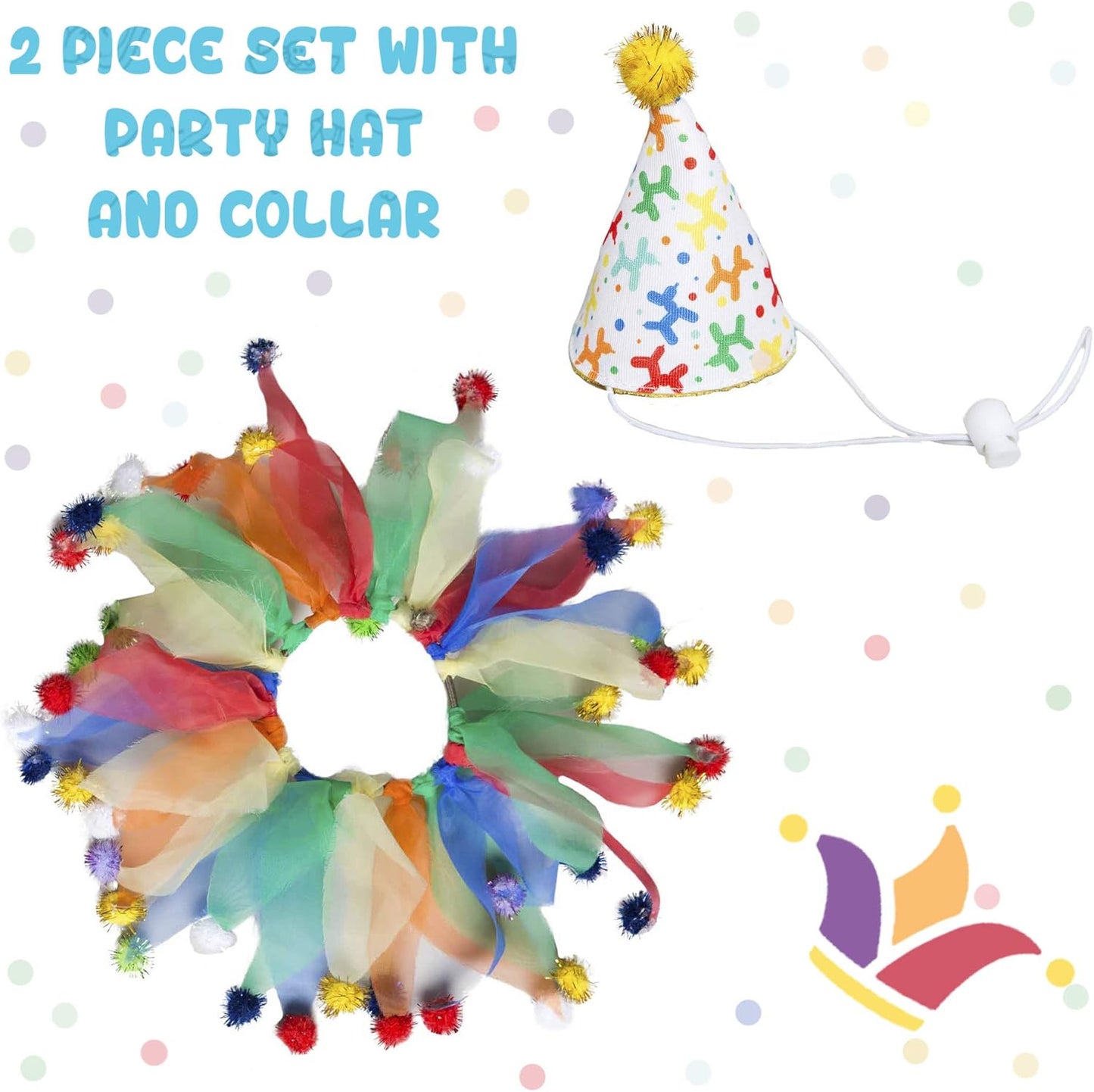 Dog Clown Costume Happy Birthday Hat & Collar Outfit | 1St Bday Party, National Cat Day, Photo Shoots & Celebrations | Doggie & Puppy Clothes | Ideal Gift for Small, Medium & Large Pets