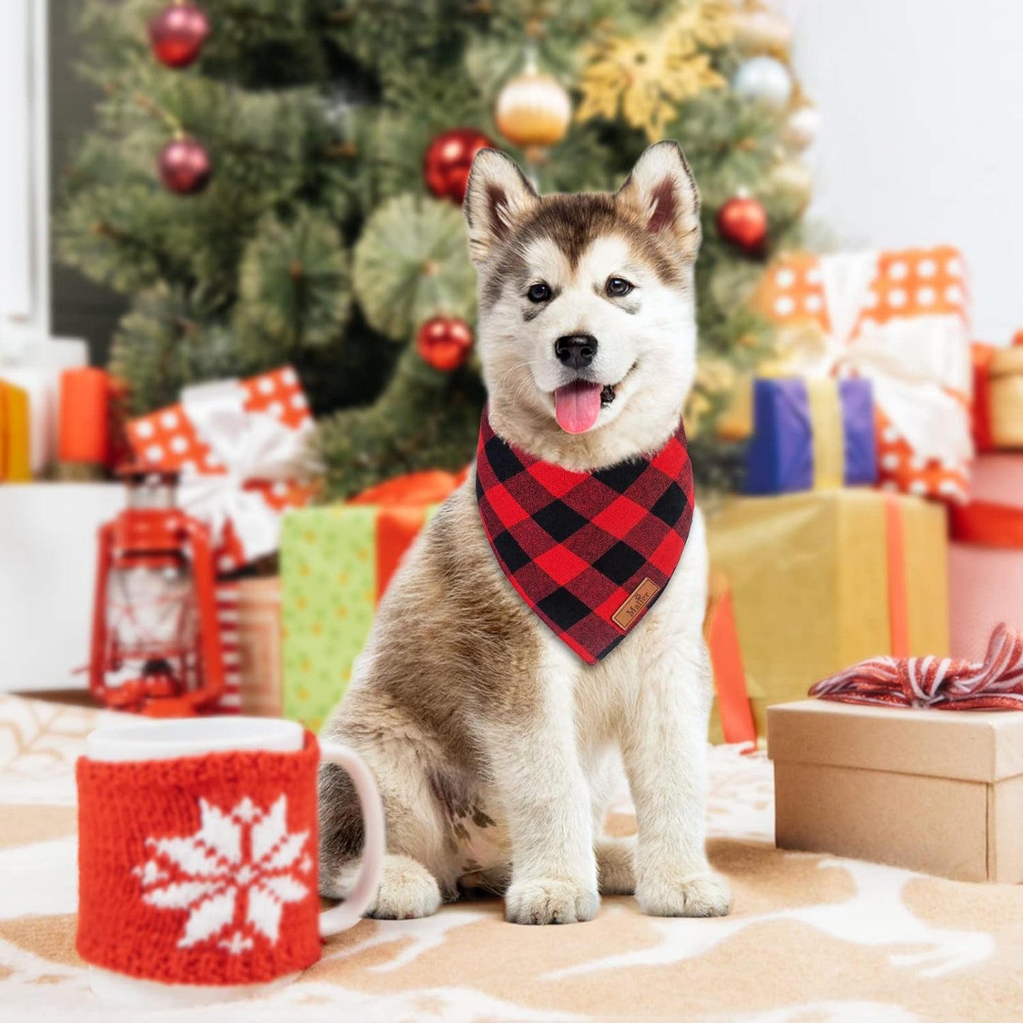 2 Pack Christmas Dog Bandanas, Classic Buffalo Red Plaid Dog Bandana for Girl and Boy, Pet Scarf Bibs Pet Costume Outfit Accessories for Small and Extra Large Dogs Pets (Large)
