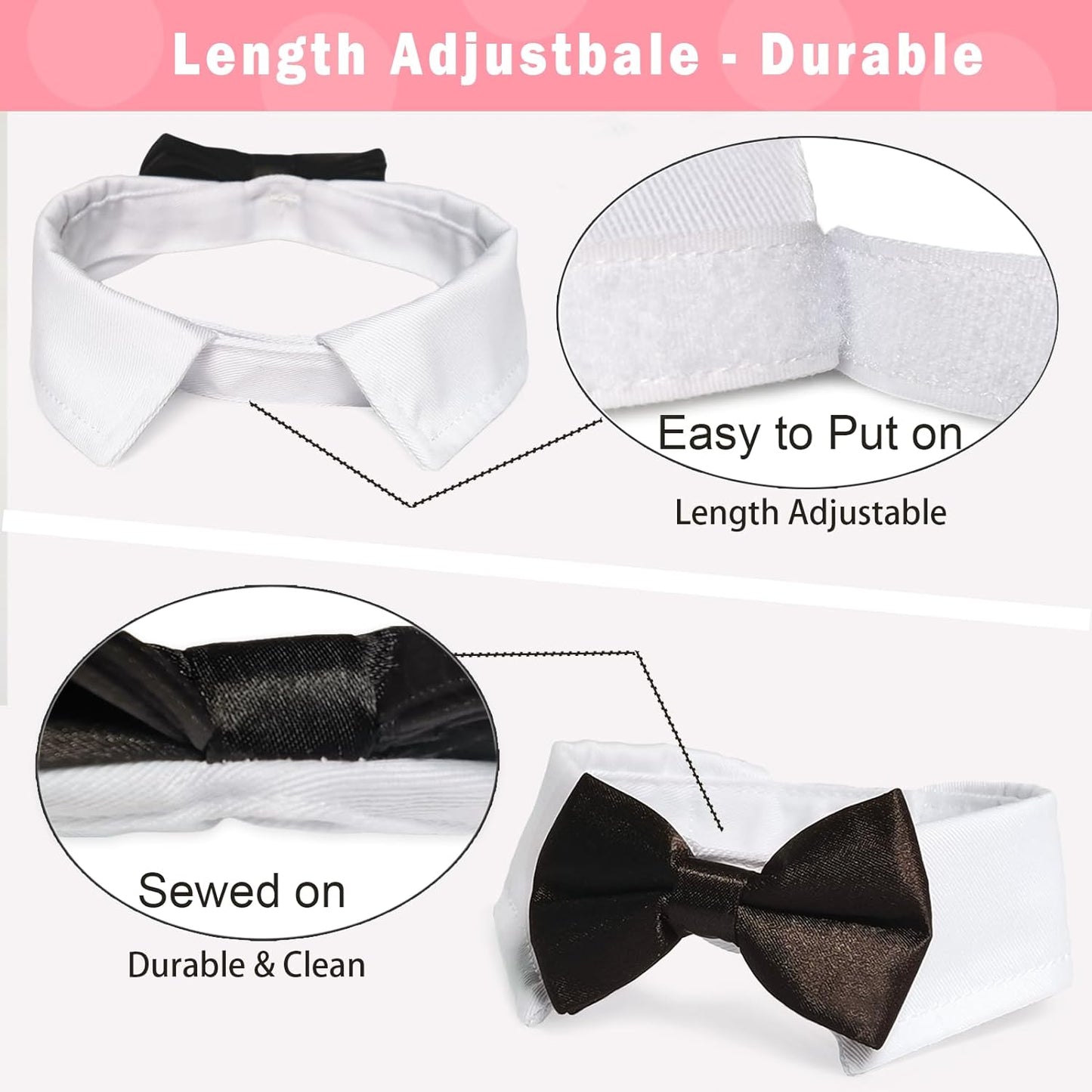 Dog Bow Tie, Pet Bowtie Collar Black, Adjustable White Pet Tuxedo Collar with Black Dog Neck Bow Tie for Medium Large Boy Dogs Wedding Formal Tuxedo Suit Tux Outfits Birthday Costumes
