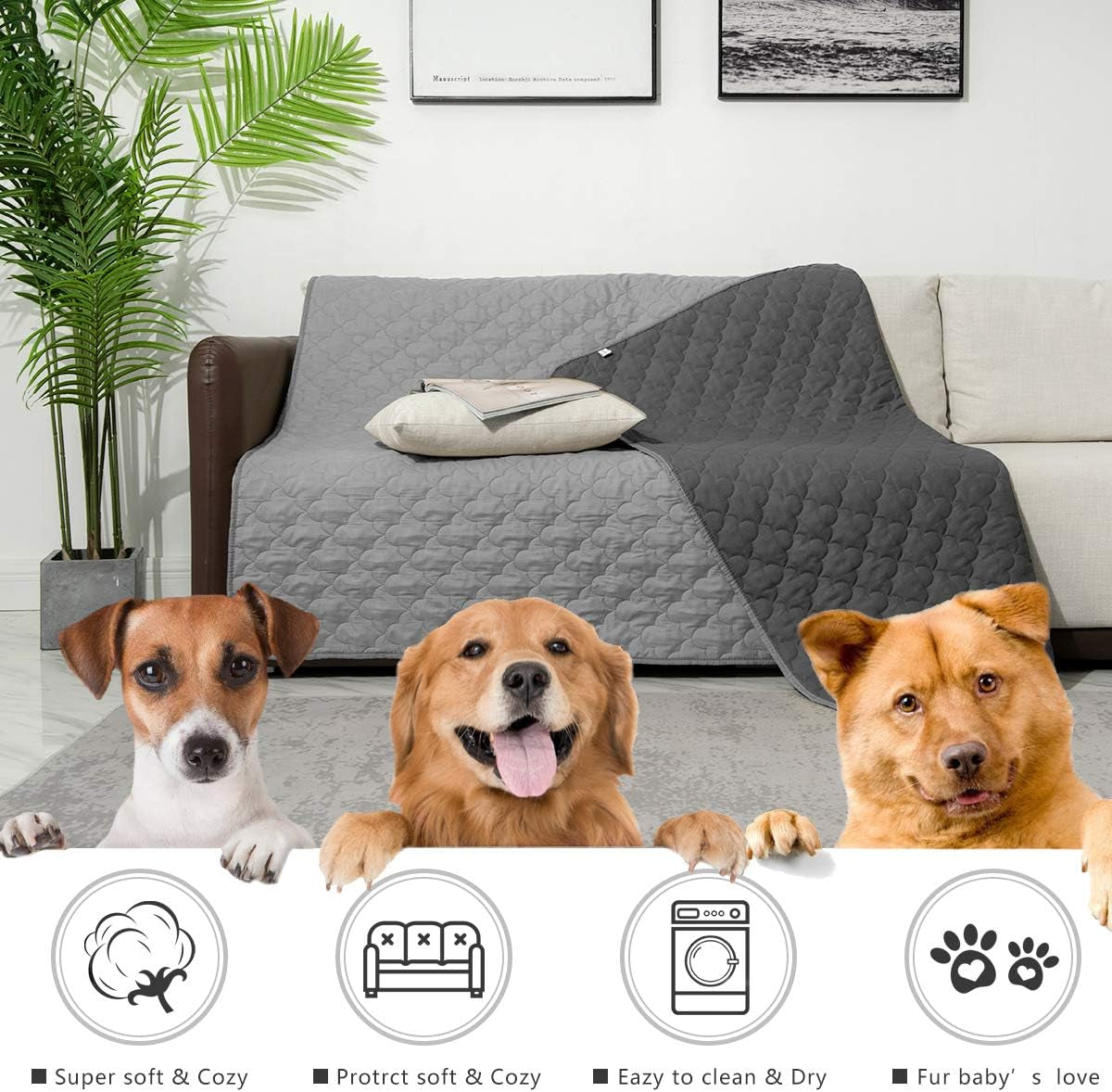 Dog Bed Cover Washable Pee Pads Dog Blankets for Puppy Large Dog Cat,Sofa Reversible Changing Pad Reusable 1 Piece(82"X82",Dark Grey+Grey)