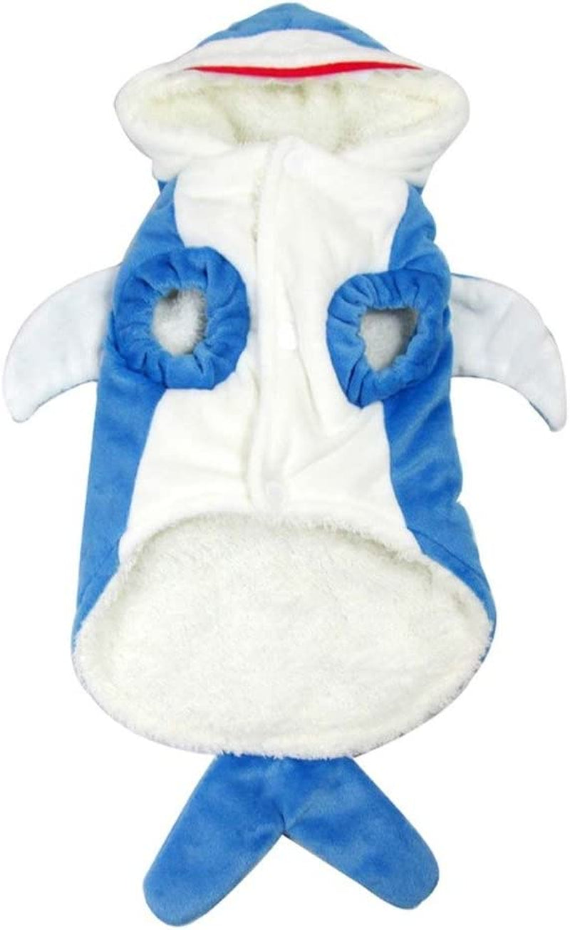 Funny Dog Cat Shark Costumes, Pet Halloween Christmas Cosplay Dress, Adorable Blue Shark Pet Costume,Animal Fleece Hoodie Warm Outfits Clothes (S Size)