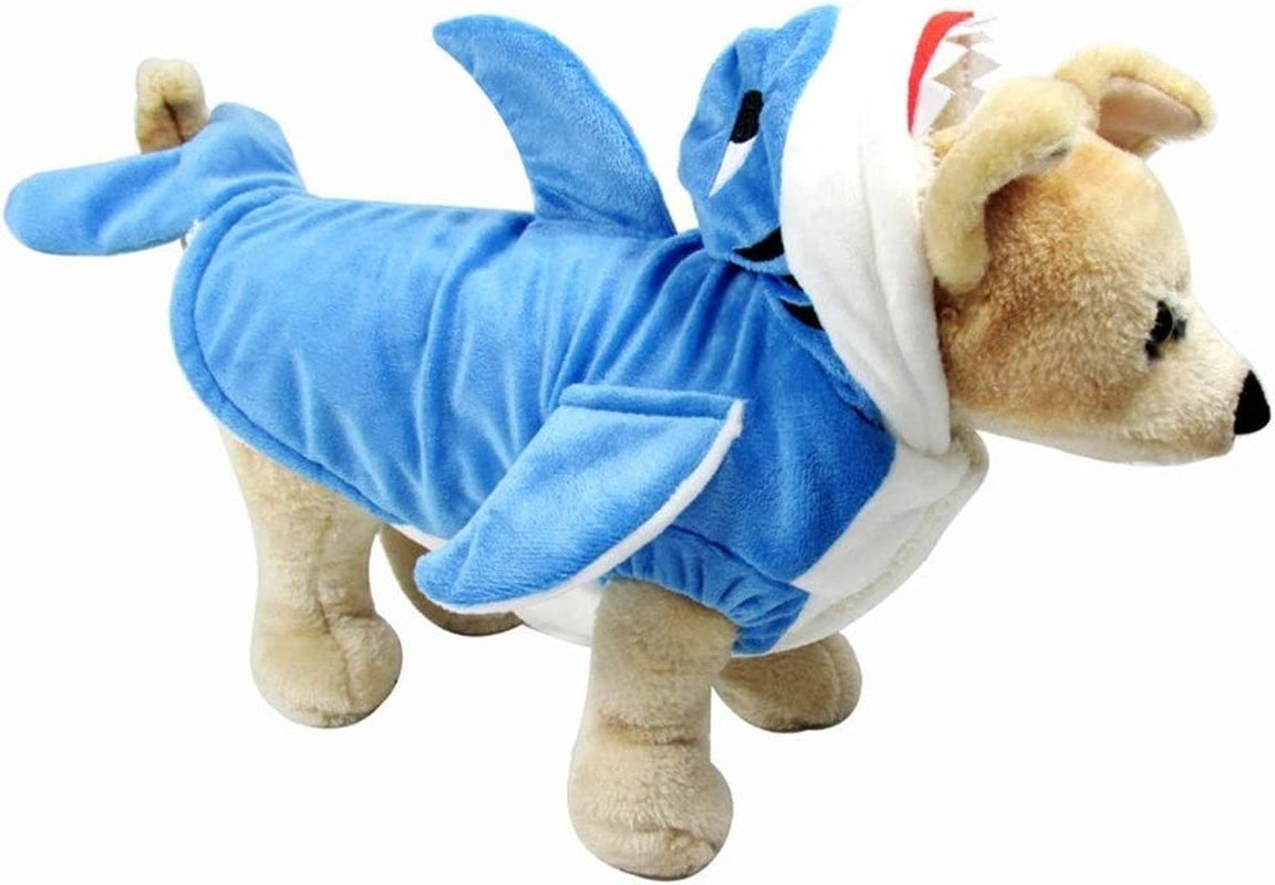 Funny Dog Cat Shark Costumes, Pet Halloween Christmas Cosplay Dress, Adorable Blue Shark Pet Costume,Animal Fleece Hoodie Warm Outfits Clothes (S Size)