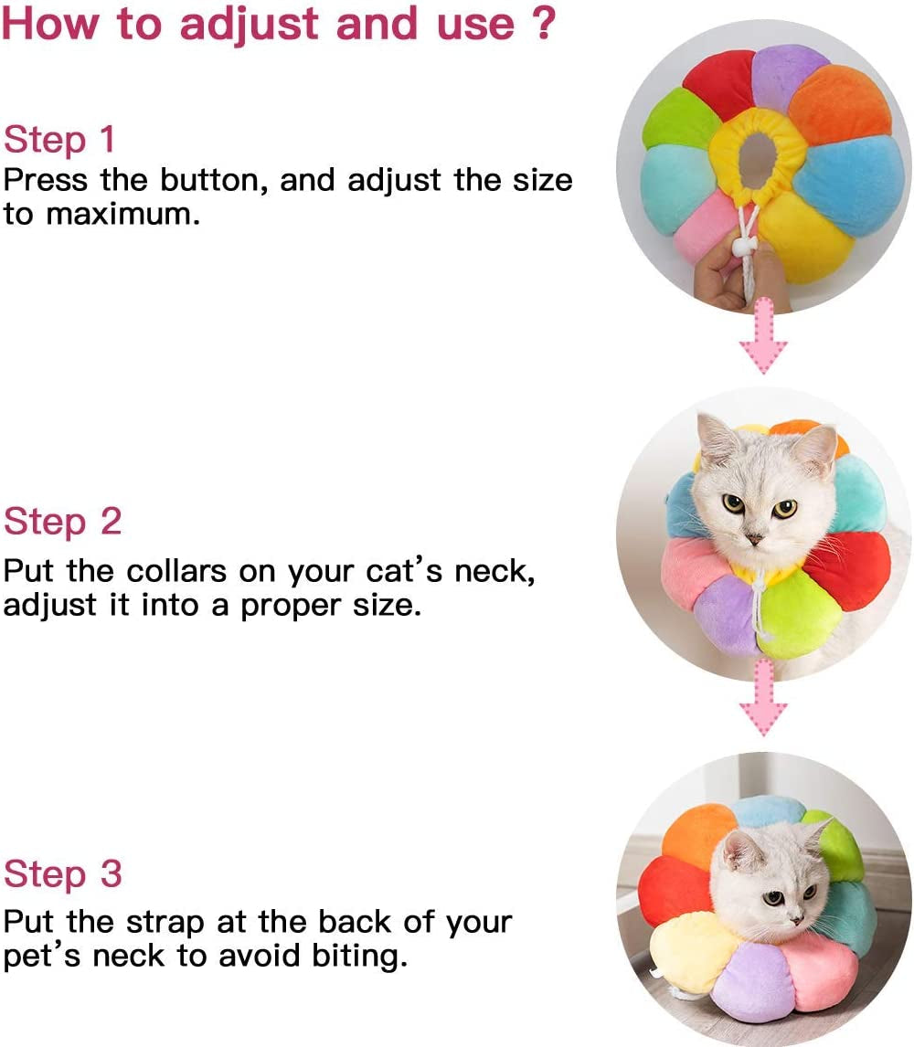 Cat Small Dog Recovery Collar, Cute Neck Cone after Surgery, Adjustable Pet E Collar, Wound Healing Protective Cone Surgery Recovery Elizabethan Collars for Small Pet (S(Within 4Lb), Colorful)