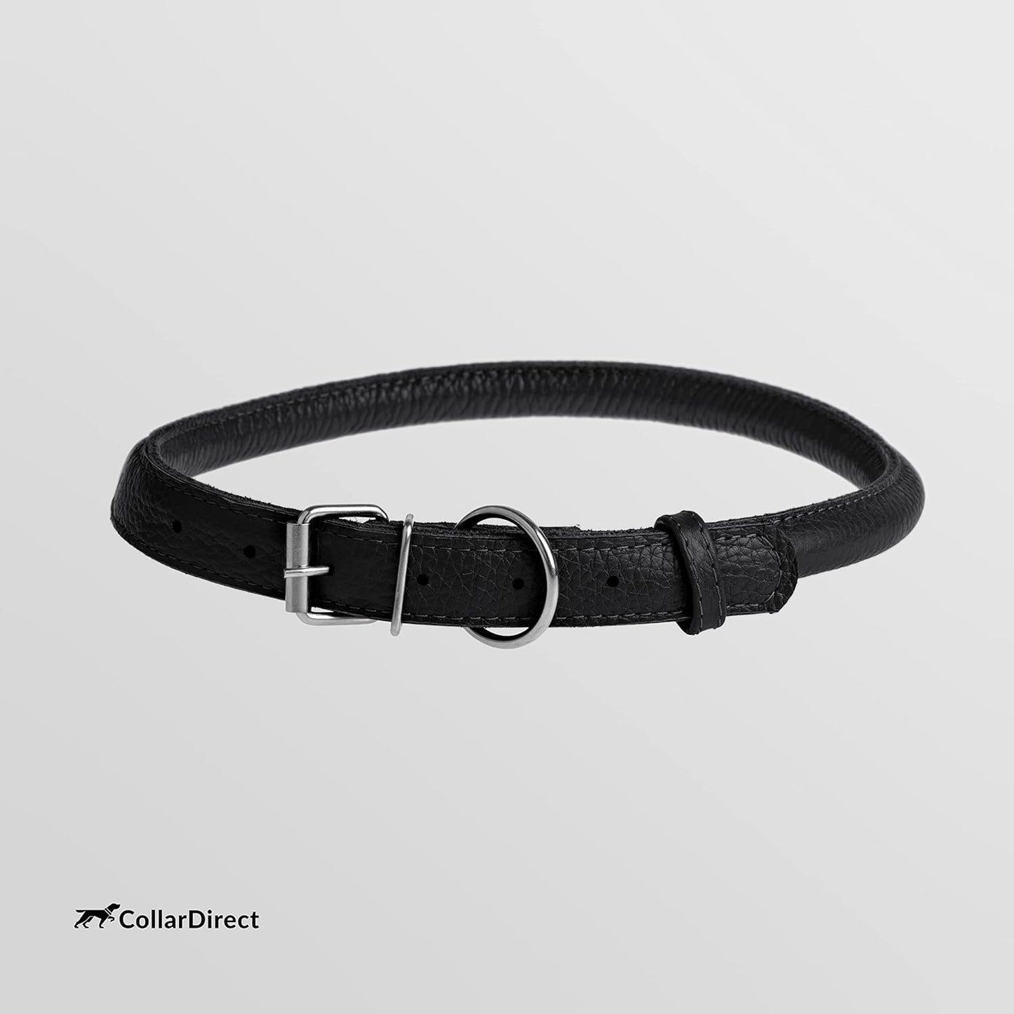 Rolled Leather Dog Collar, Soft Padded round Puppy Collar, Handmade Genuine Leather Collar Dog Small Large Cat Collars 13 Colors (8-11 Inch, Black Textured)
