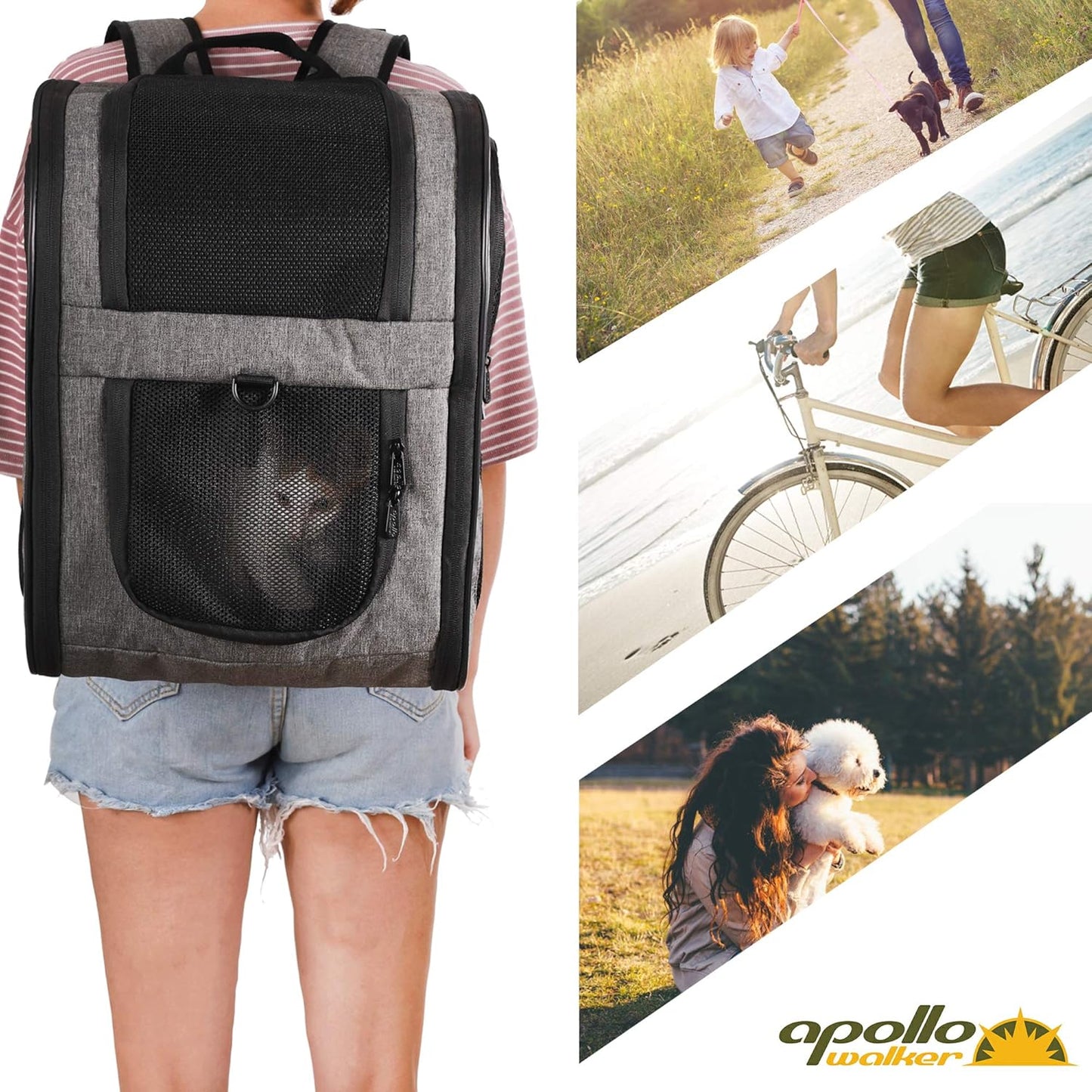 Pet Carrier Backpack for 4-15Lb Cats and Dogs, Puppies, Safety Features and Cushion Back Support | for Travel, Hiking, Outdoor Use (Gray)