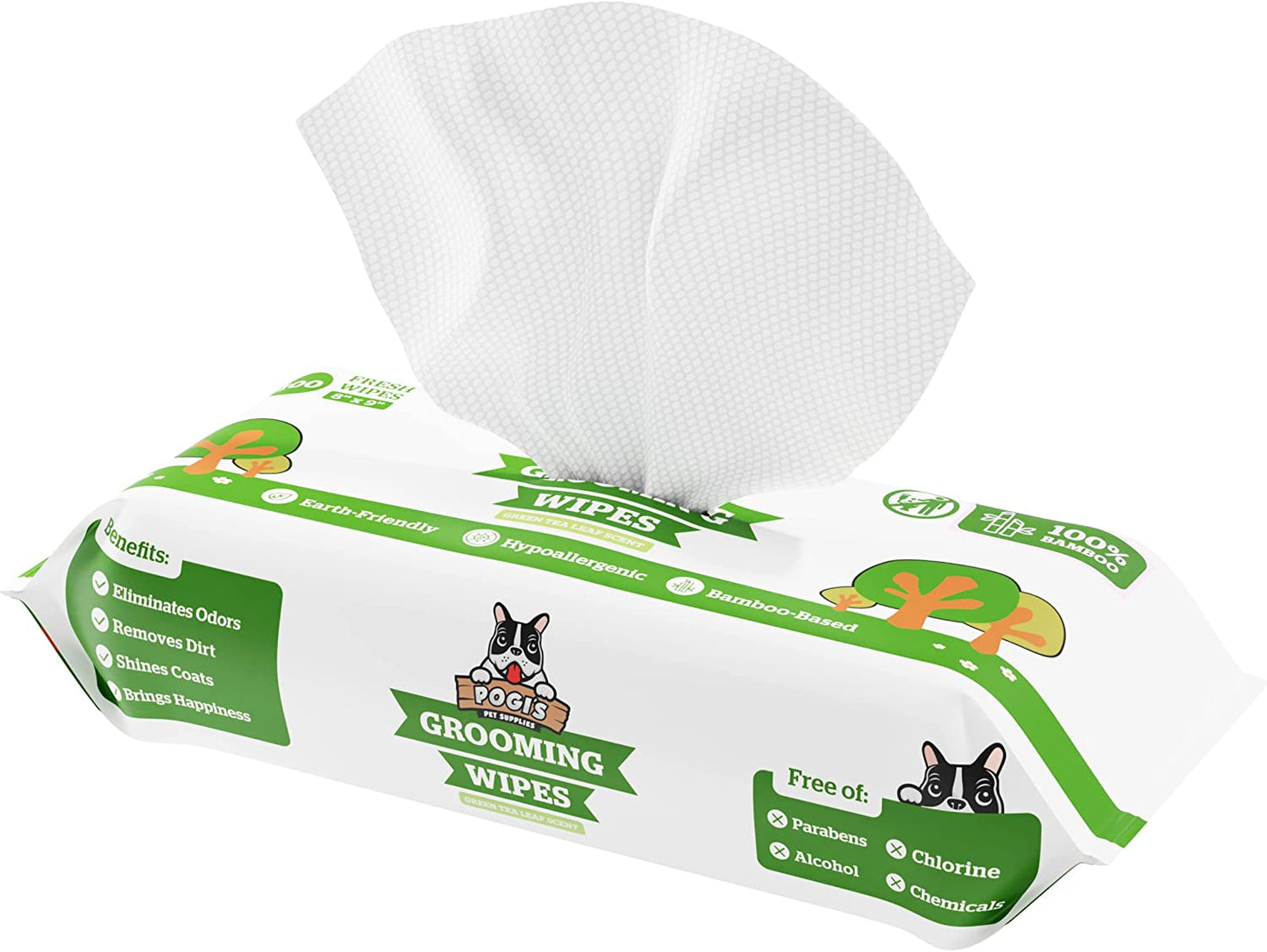 Pogi’S Dog Grooming Wipes – Hypoallergenic Pet Wipes for Paws, Body & Butt – Cleaning & Hydrating, Green Tea Scent, 100-Count