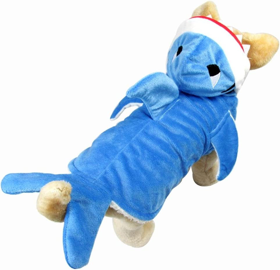 Funny Dog Cat Shark Costumes, Pet Halloween Christmas Cosplay Dress, Adorable Blue Shark Pet Costume,Animal Fleece Hoodie Warm Outfits Clothes (S Size)