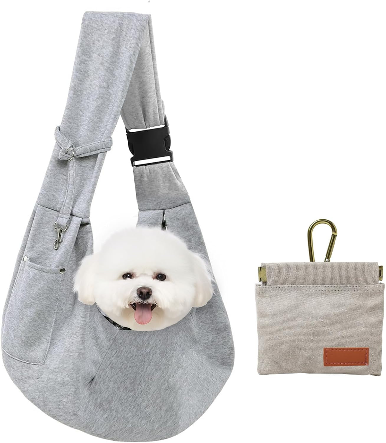Small Dog Carrier Sling with Adjustable Strap & Dual Safety - Features Storage Pocket & Detachable Treat Pouch, Hands-Free Pet Sling for Chihuahuas, Yorkies under 12Lbs for Walking, Hiking