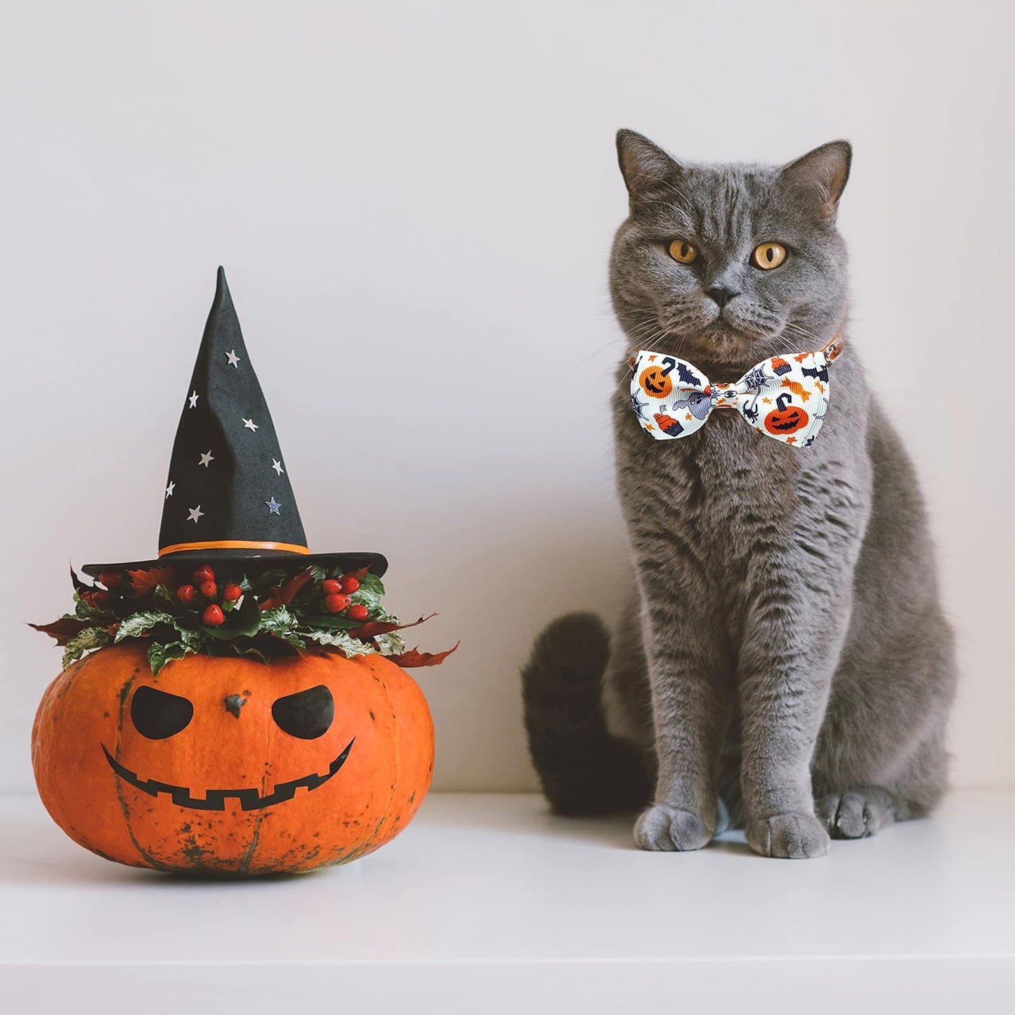 Halloween Cat Collar with Bell, Kitty Kitten Holiday Bow Tie Collar Breakaway 2 Pack for Girl and Boys Male Female