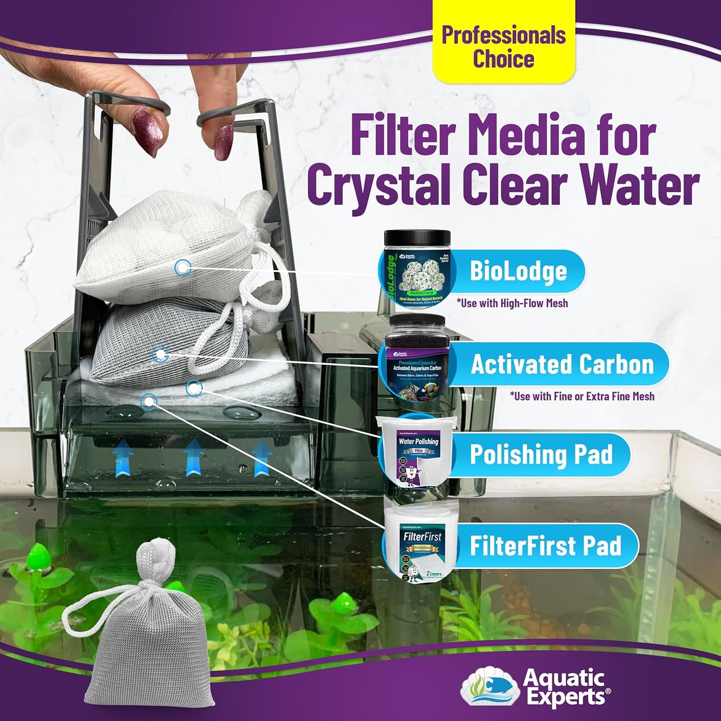 Fine Aquarium Media Bag, Durable Drawstring Bags for Fish Tank Filters, 450 Micron Mesh, (Fine, 3"X 8" - 4 Pack)