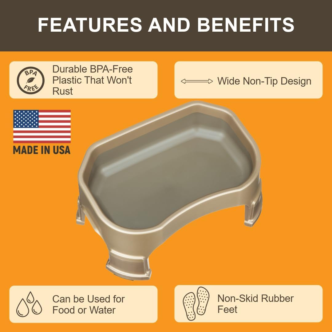 Large Water Bowl for Dogs, Raised Outdoor Dog Water Bowl (1.25 Gallon XL Capacity), Big Trough Style Food Dish for Indoors or Outside, No Spill Large Dog Bowls, Champagne