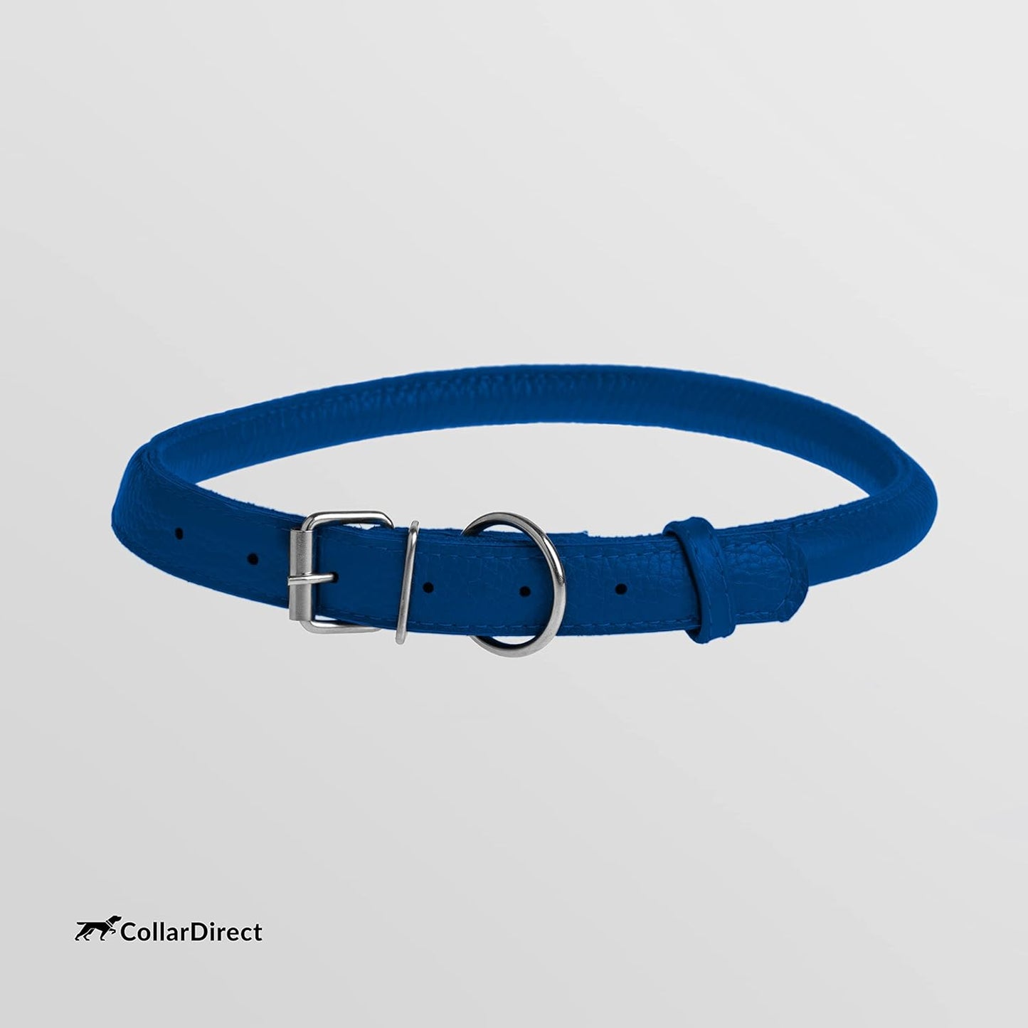 Rolled Leather Dog Collar, Soft Padded round Puppy Collar, Handmade Genuine Leather Collar Dog Small Large Cat Collars 13 Colors (13-16 Inch, Deep Blue Textured)