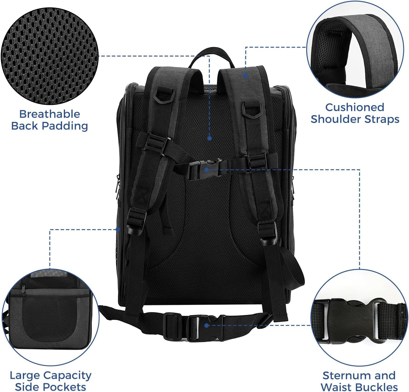Dog & Cat Carrier Backpack for 4-18Lb Pets - Ventilated Safe Design with Padded Back Support, Breathable Mesh Pet Backpack for Hiking, Travel, Outdoor (Black)