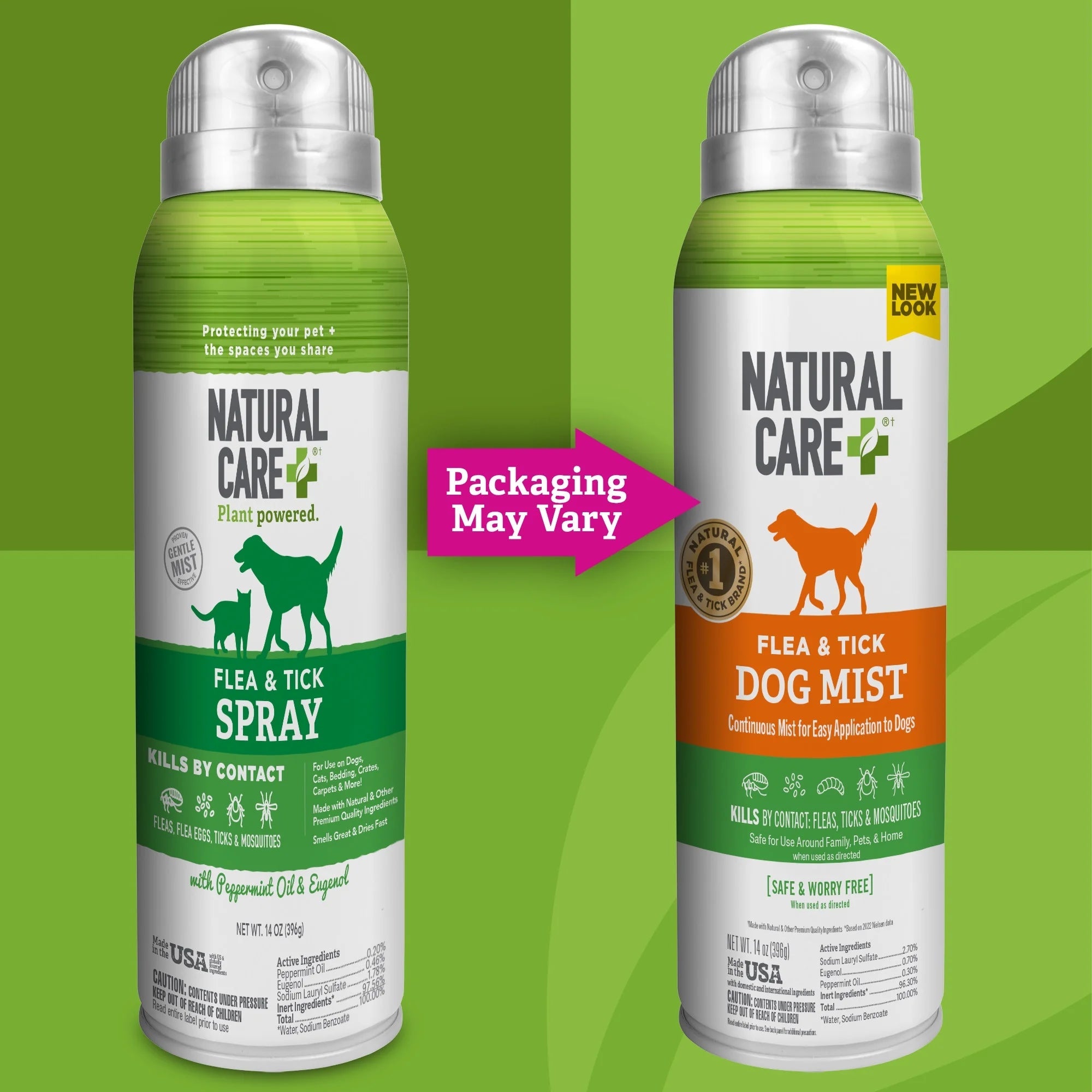 Haven Crystal Flea & Tick Spray beside a happy dog and cat, showing natural, gentle, and effective pest protection.