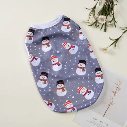 Christmas Dog Clothes for Small Medium Dogs Cats Xmas Deer Snowman Print Puppy T-Shirt Pug Vest Coat Chihuahua Pug Pet Costumes