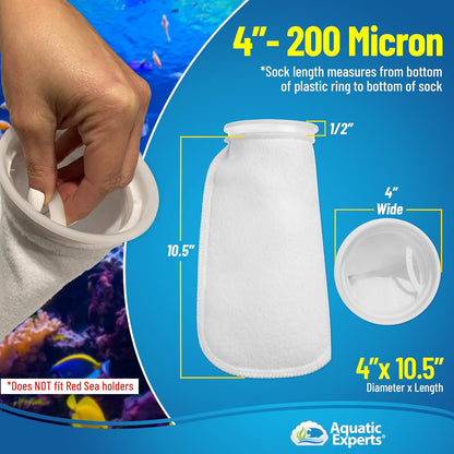 4 Inch Ring Filter Socks 200 Micron, Filter Socks for Saltwater Aquarium, Sump Filter Sock, Felt Aquarium Socks, Reef Filter Sock (8 Pack, 4" X 10.5)