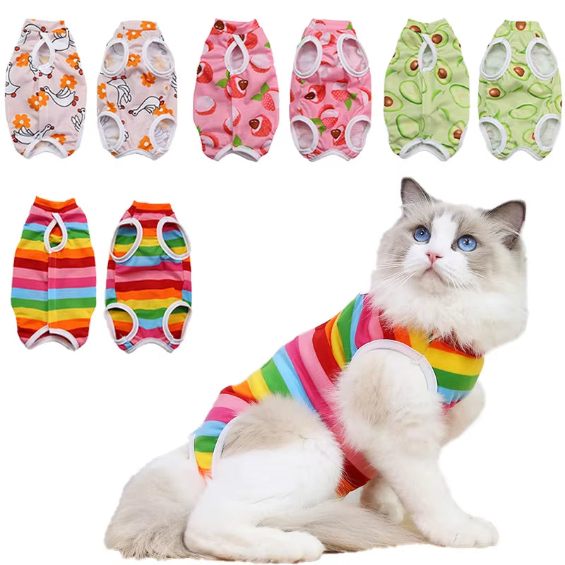 Cat Weaning Sterilization Suit Small Dog Cats Jumpsuit Anti-Lick Recovery Clothing after Surgery Cute Print Pet Care Clothes