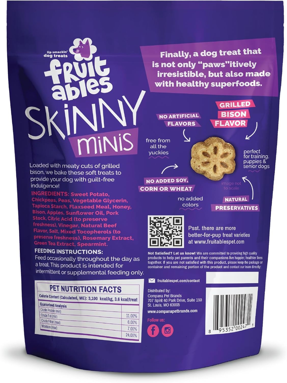 Skinny Mini Dog Treats, Healthy Sweet Potato Treat for Dogs, Low Calorie & Delicious, Puppy Training, No Wheat, Corn or Soy, Made in the USA, Grilled Bison Flavor, 12Oz