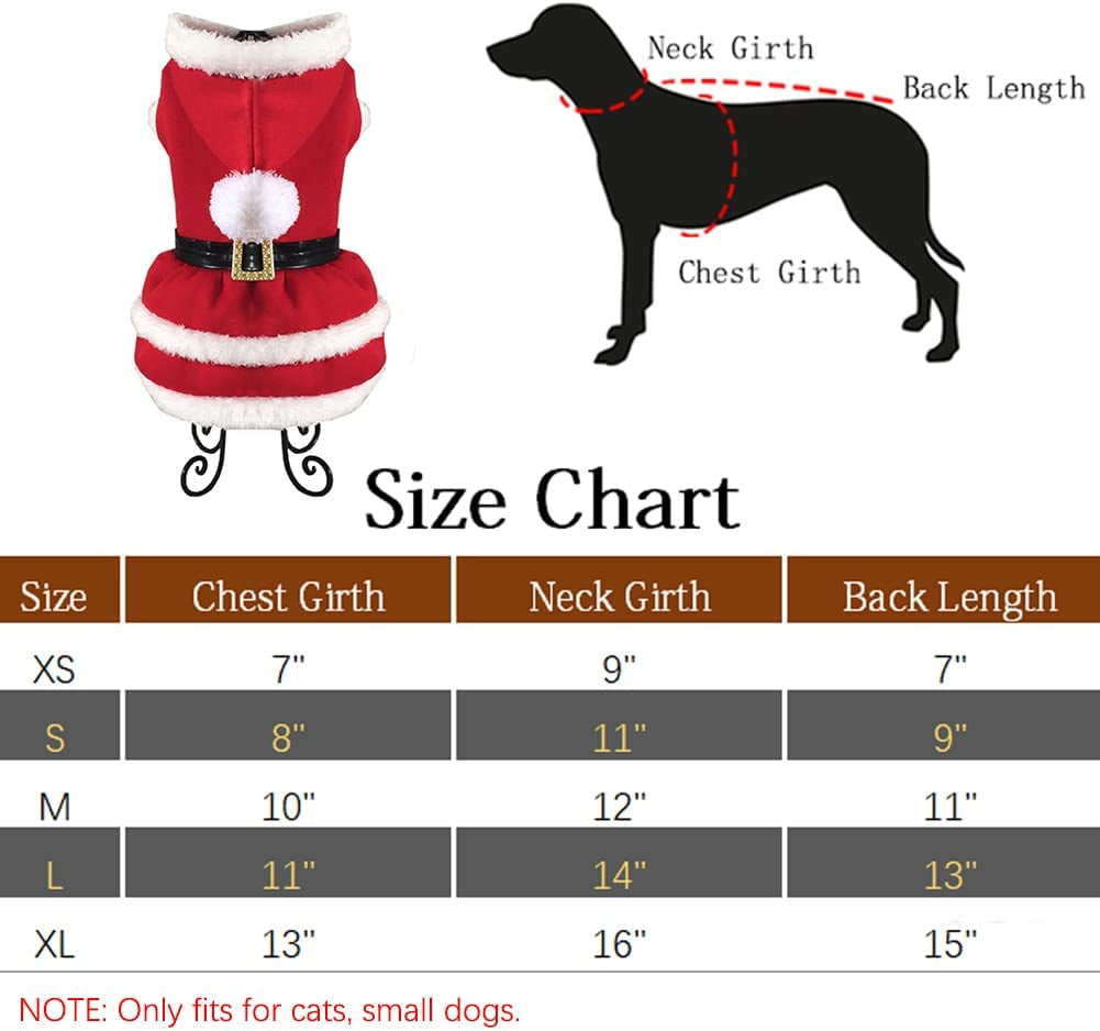 Dog Christmas Dresses Cat Xmax Suits Small Pet Haliday Outfits Winter Warm Clothes (Red, M)