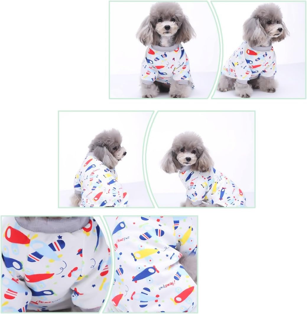 2-Pack Pet Clothes Puppy Cute Pajamas Dogs Cotton Rompers Cats Jumpsuits Cosy Apparel Dog Shirt Small Canine Costumes, Plane & Giraffe M