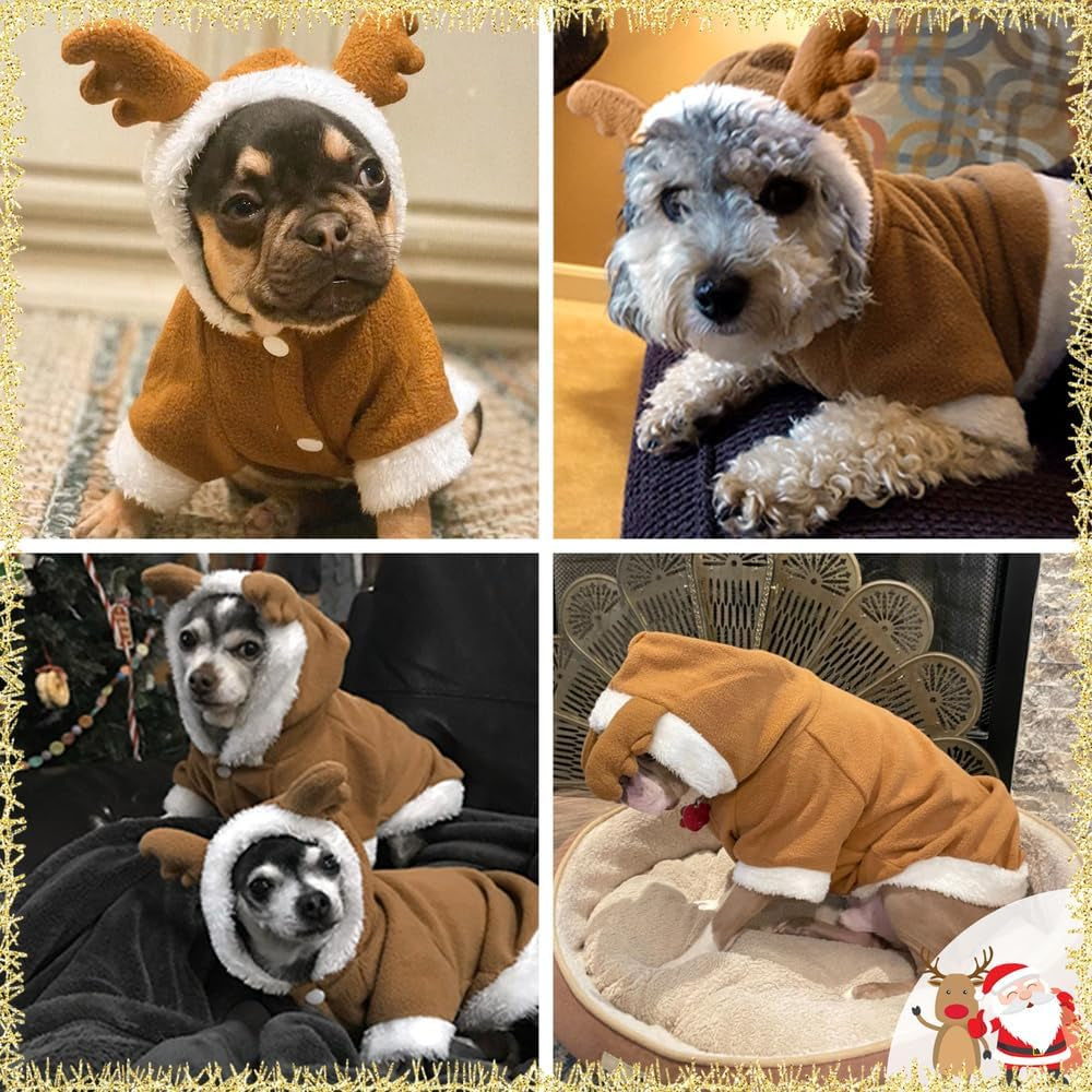 Pet Costumes Christmas Suit Elk Santa Costume Polar Fleece Fit for Puppy Dog Teddy (Small)