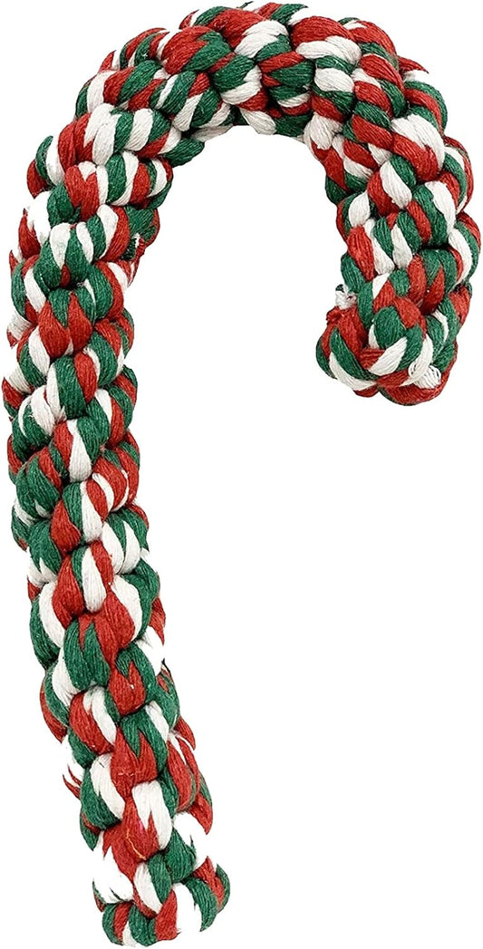 Candy Cane Rope Christmas Dog Toy (Large)- Thick Big Chew Pet Holiday Puppy Toy -Red White Green