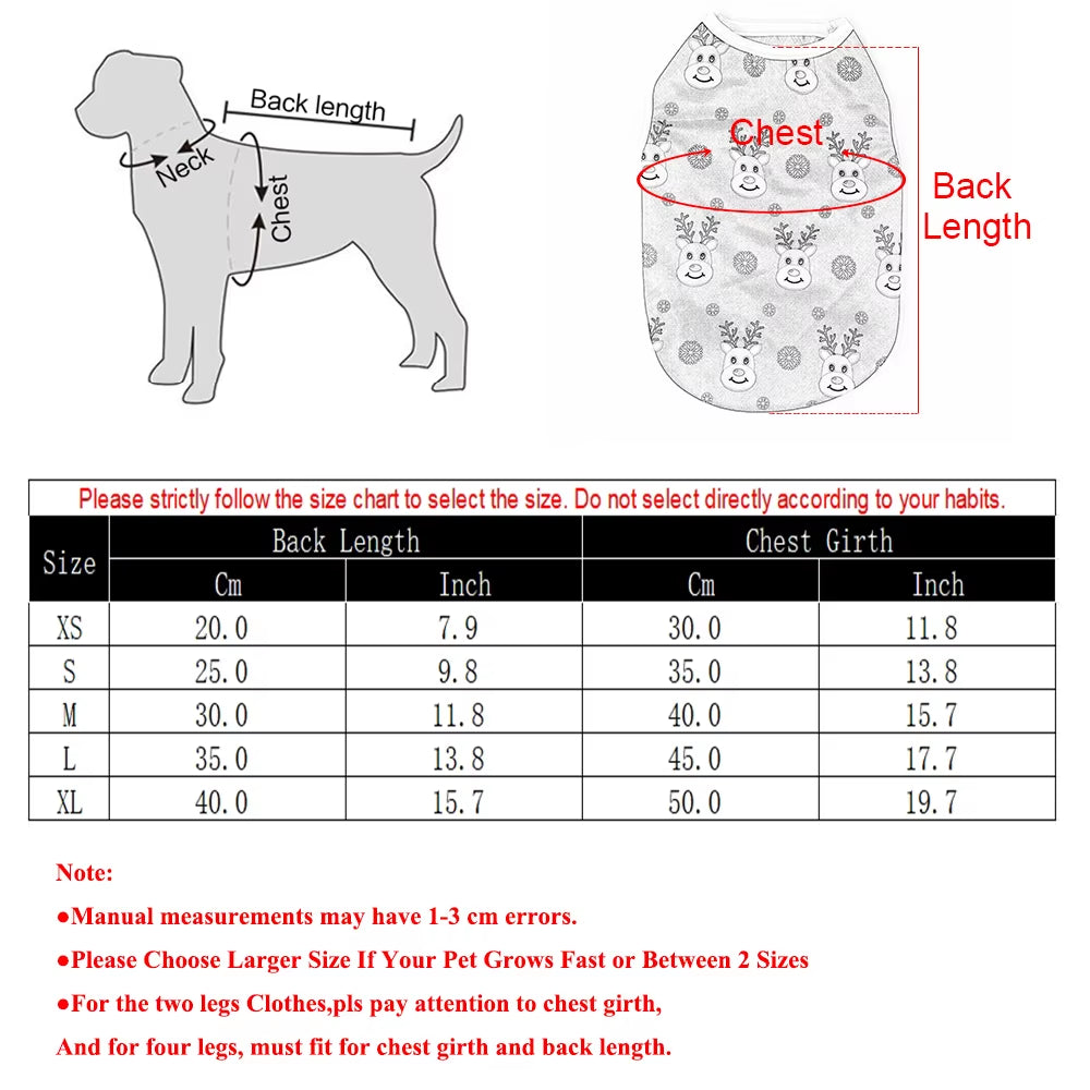 Christmas Dog Clothes for Small Medium Dogs Cats Xmas Deer Snowman Print Puppy T-Shirt Pug Vest Coat Chihuahua Pug Pet Costumes