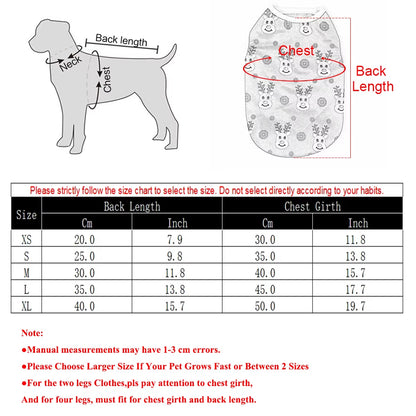 Christmas Dog Clothes for Small Medium Dogs Cats Xmas Deer Snowman Print Puppy T-Shirt Pug Vest Coat Chihuahua Pug Pet Costumes