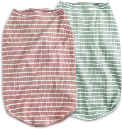 Dog Shirt Vest Lightweight Stretchy Dog T-Shirt Soft Cool Shirts Sleeveless Stripe Vests Breathable Clothes for Puppy Kitty Cats Small Medium Large Dogs 2 Pack Pink + Green [Xl/Extra Large]