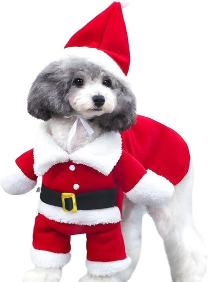 Pet Christmas Costumes Dog Suit with Cap Santa Claus Suit Dog Hoodies Cat Xmas Costumes (Red, L)