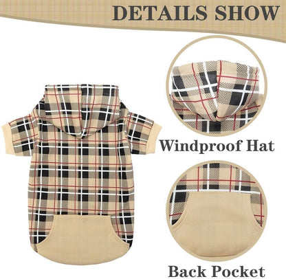 Plaid Dog Hoodie - British Style Warm Dog Sweater Shirt with Leash Hole,Pitbull Clothes Outfits,Winter Coat Apparel for All Breeds Puppy Girl Boy-Cat Apparel